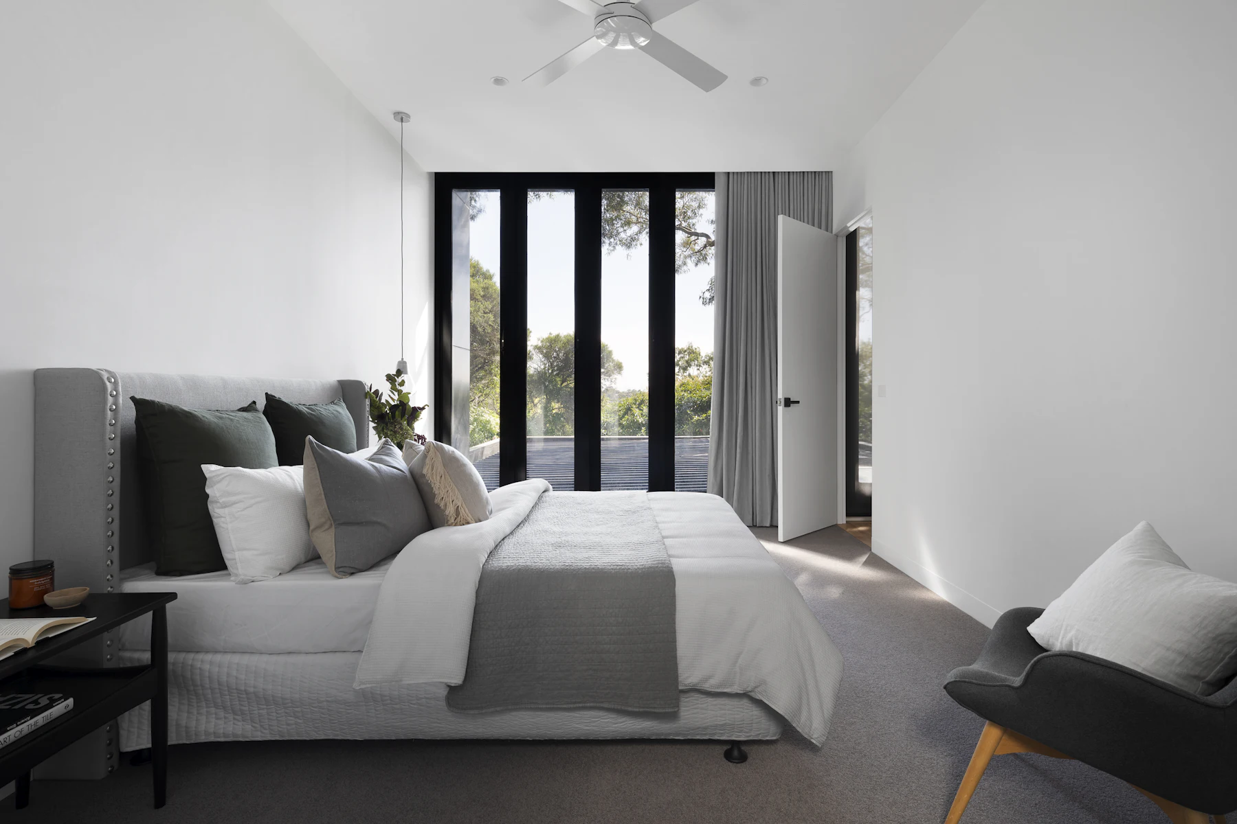 Calm bedroom with garden doors