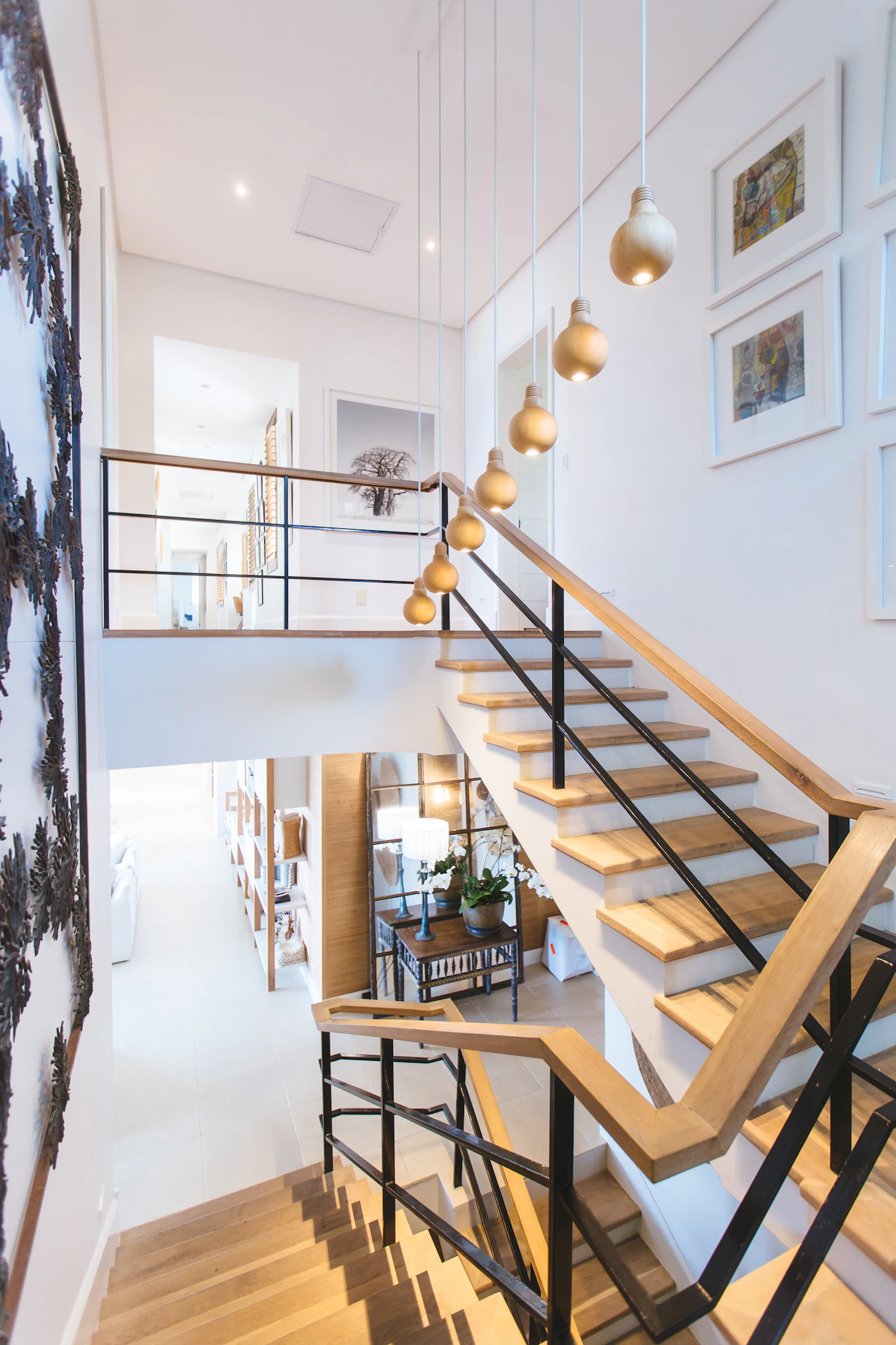 Light falling across a gallery landing