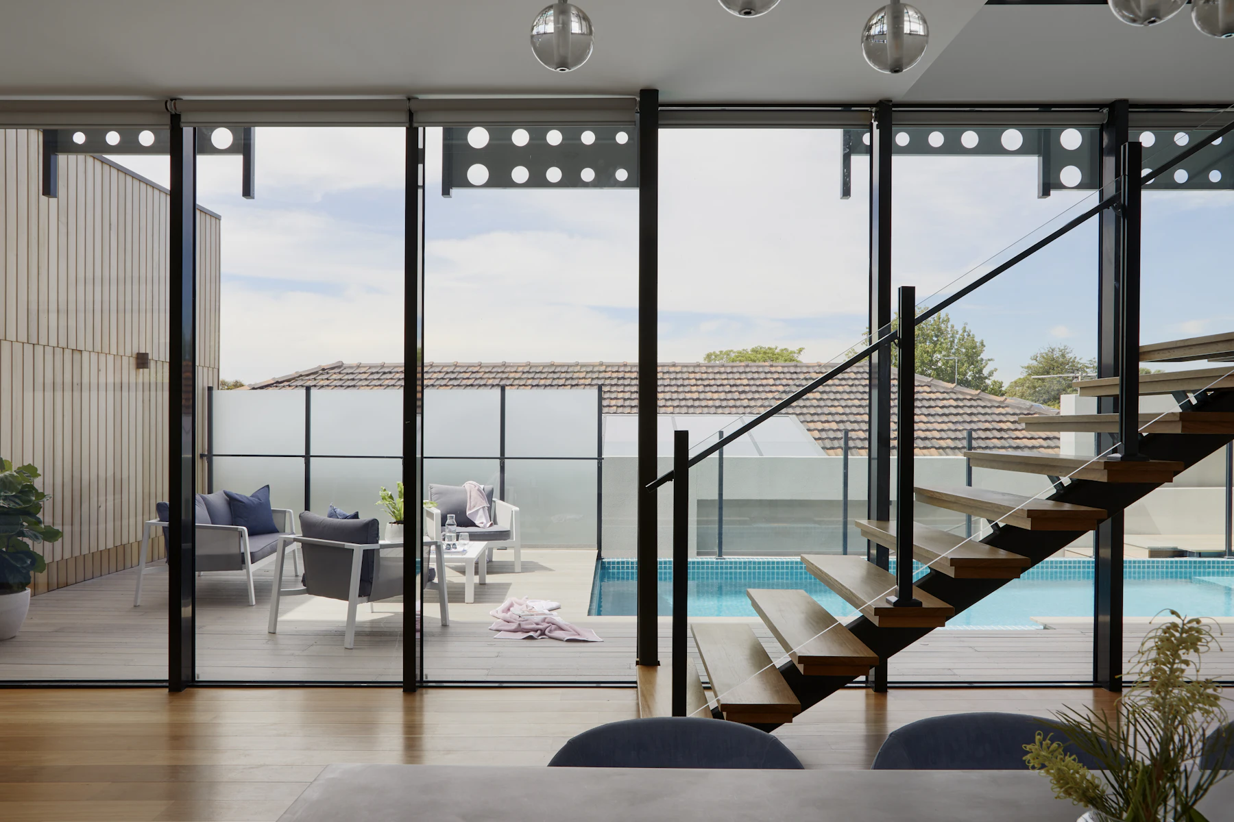 Stair hall with garden glazing