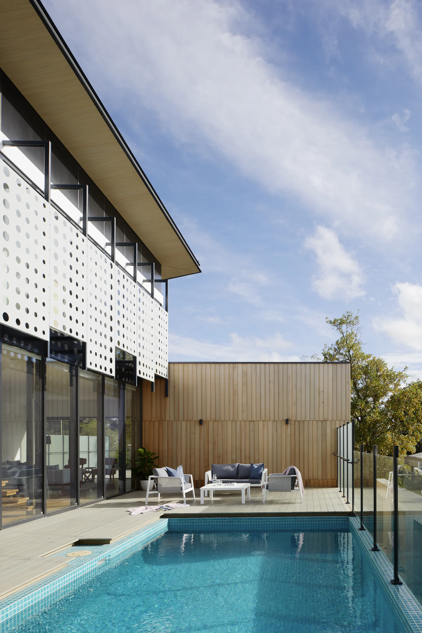 Terrace stair down to a pool