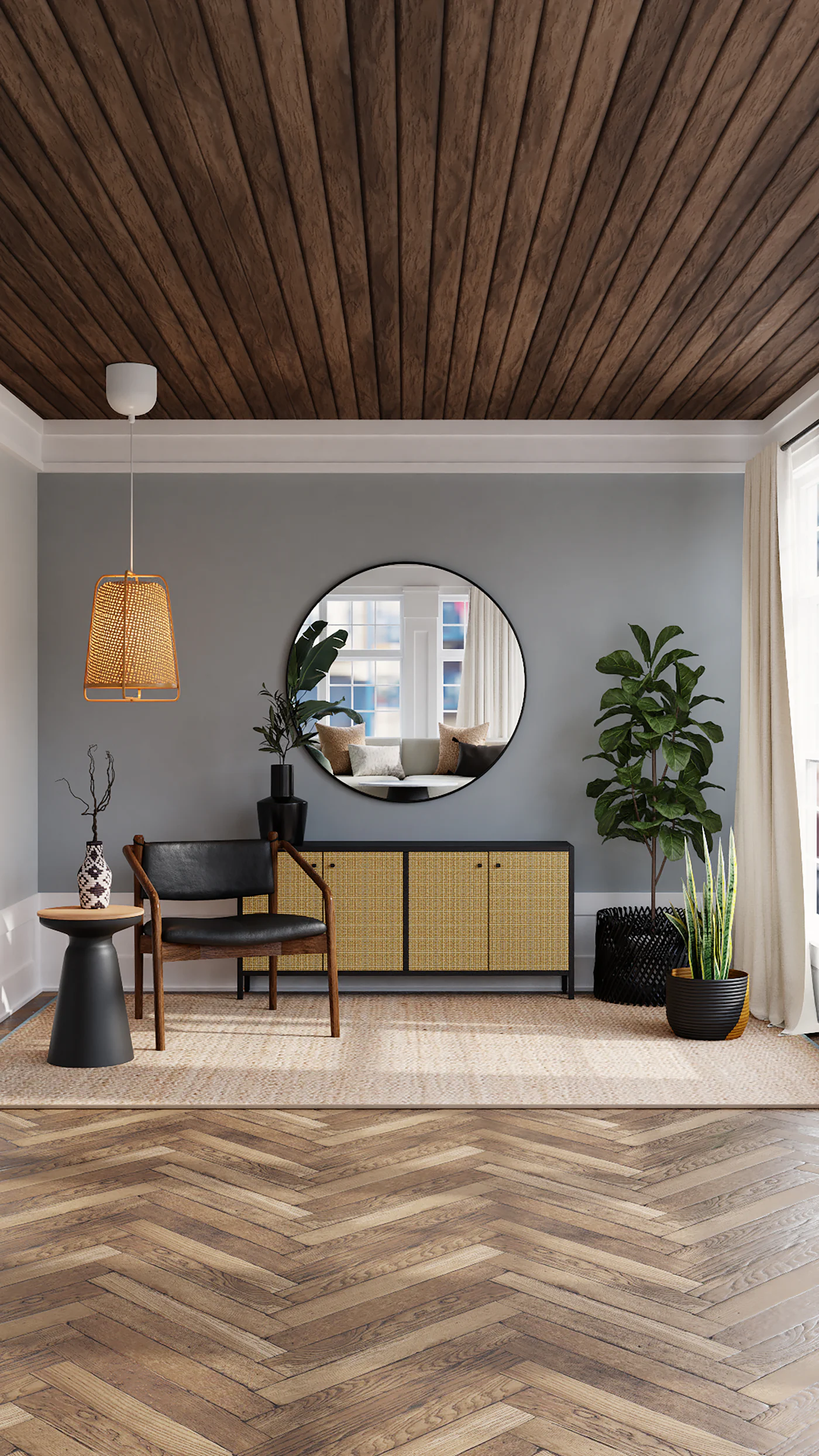 Larch-lined entrance hall