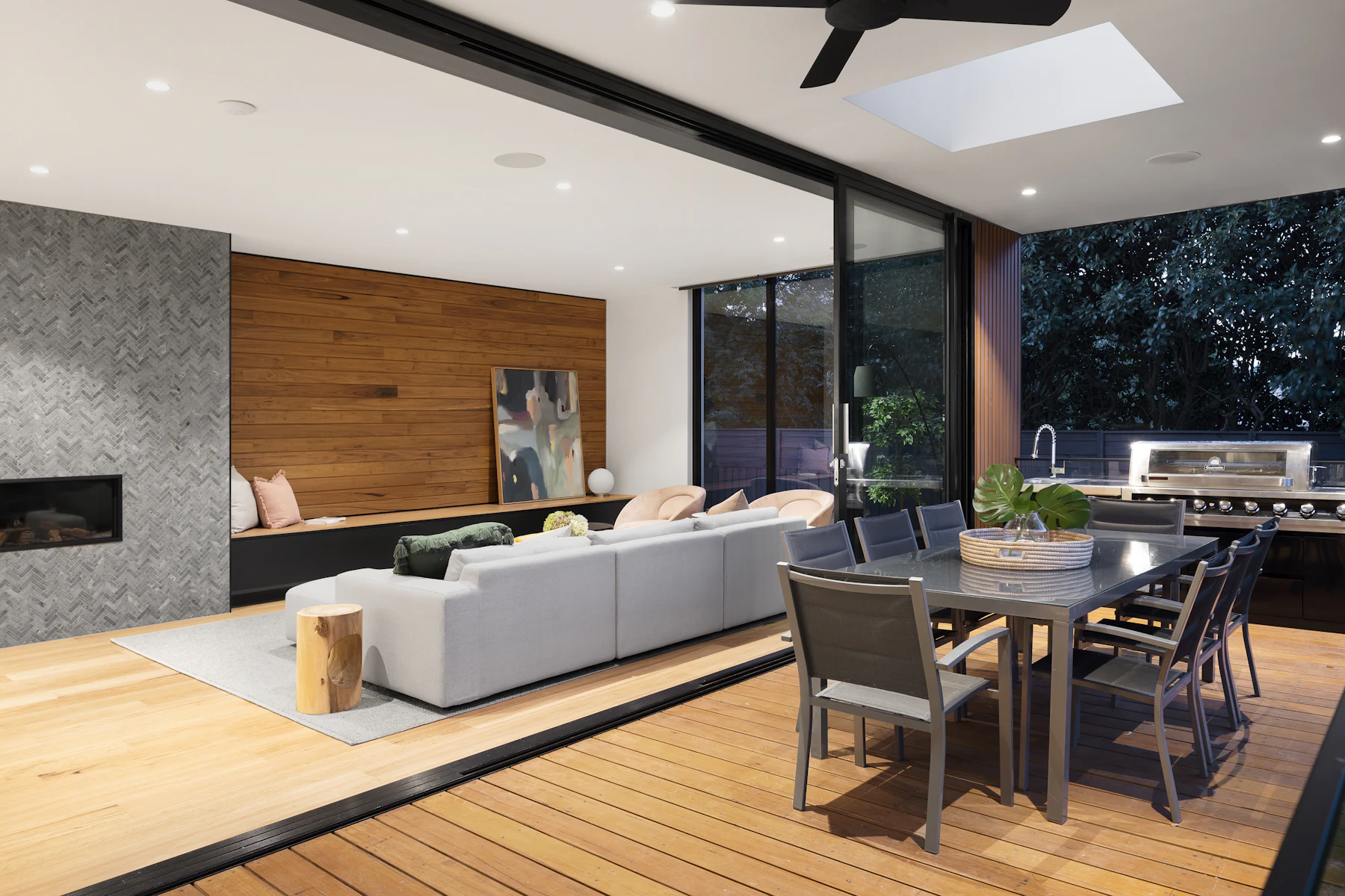 Living room with timber wall
